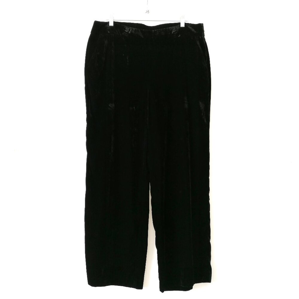 Talbots Womens Black High Rise Crushed Velvet Wide Leg Ankle Pants Size 16